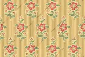 Mustard & Coral Floral Stripe Print — Traditional Indian Botanical Textile Design
