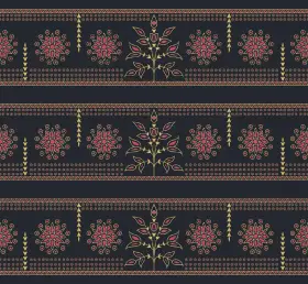 Golden Mughal Buta Stripe with Polka Border