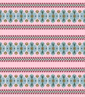 Traditional Multicolor Floral Border Stripe Print