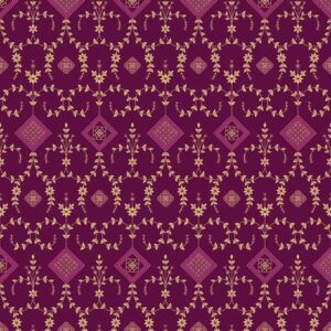 Vintage Design Purple Golden Colors Geometric Damask