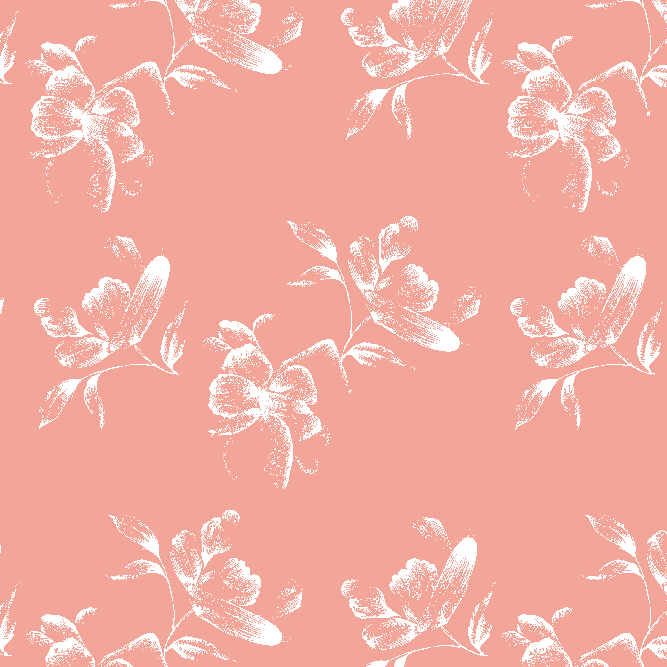 Seamless floral textile design 'Vintage Blossom' with pastel coral and white chalk texture, suitable for womenswear and stationery