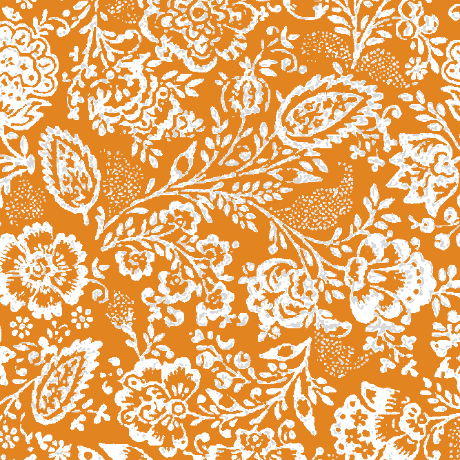 Ivory floral hand block pattern on mustard orange background for ethnic and surface textile design