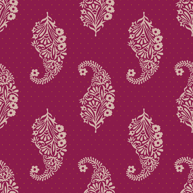 Regal paisley flower print in cream over crimson red background – Indian Mughal inspired seamless design