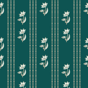Minimalist lotus floral design with vertical lines on deep teal background – Indian and global fabric pattern, free to download.