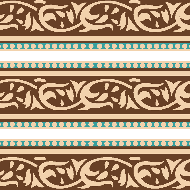 "Terracotta Twist Border – Seamless ethnic stripe design with beige floral vines on a brown background and aqua-beige dotted accents, inspired by Indian folk and block print motifs."