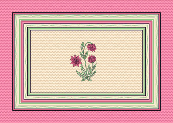 Floral booti print with pastel pink and mint green borders on cream base – Spring Summer ethnic fabric design, free to download.